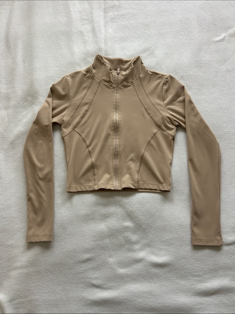 Active USA Beige Cropped Zip-Up Jacket
